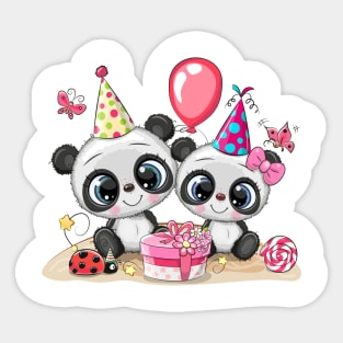 Two pandas are celebrating a birthday. Sticker